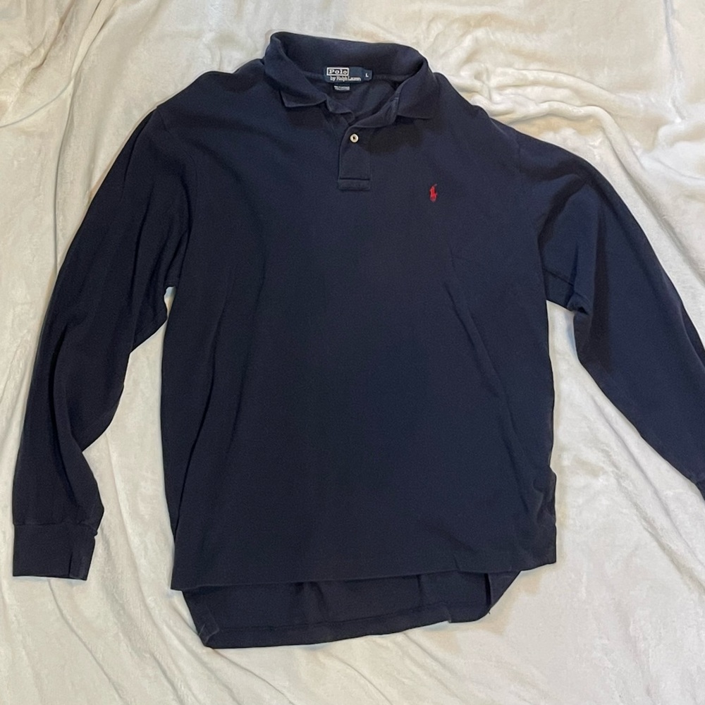 Vintage Polo by Ralph Lauren Sz L Blue Long Sleeve 100% Cotton Made In Guatemala